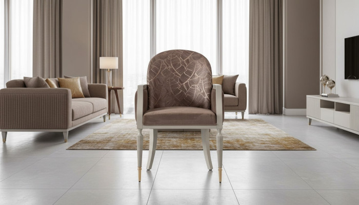 Sessel Ohrensessel Design Cocktailsessel Sitzer Beige Stoff Polster