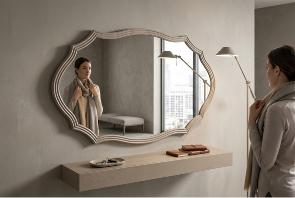 Wandspiegel Spiegel Dekorative Luxus Design Wohnzimmer Beige 150x90 Holz