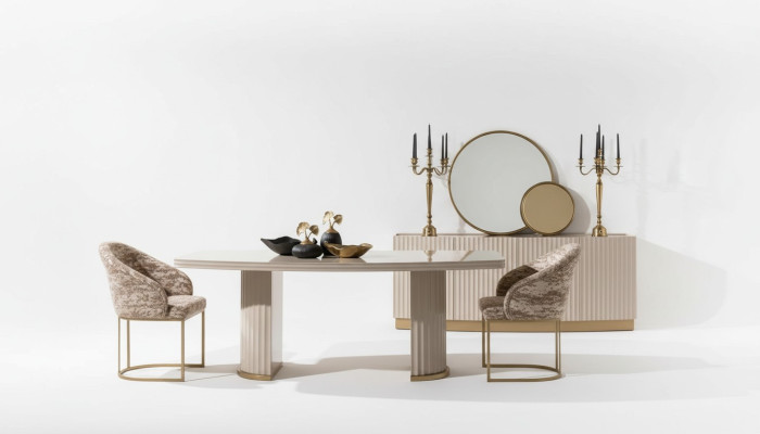 Essgruppe Essecke Esstisch Stühle Set 9tlg Esszimmer Beige Holz Luxus