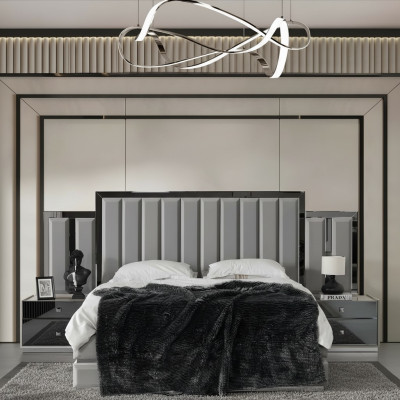 Garnitur Schlafzimmer Doppelbett Bett Nachttische 3tlg Grau Schrank