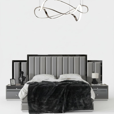 Garnitur Schlafzimmer Doppelbett Bett Nachttische 3tlg Grau Schrank