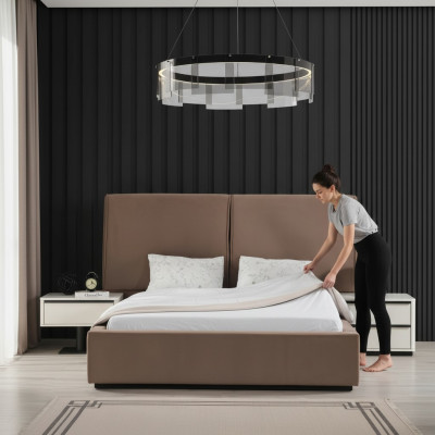 Schlafzimmermöbel Schlafzimmer Set Doppelbett Bett Nachttische 3tlg Beige