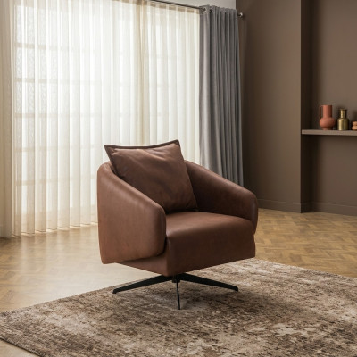 Sessel Ohrensessel Drehstuhl Einsitzer Sitzer Kunstleder Braun Design