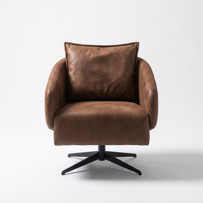 Sessel Ohrensessel Drehstuhl Einsitzer Sitzer Kunstleder Braun Design