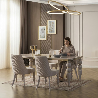 Beiger Esszimmertisch Luxuriöser Holztisch Designer Esszimmer Möbel Neu