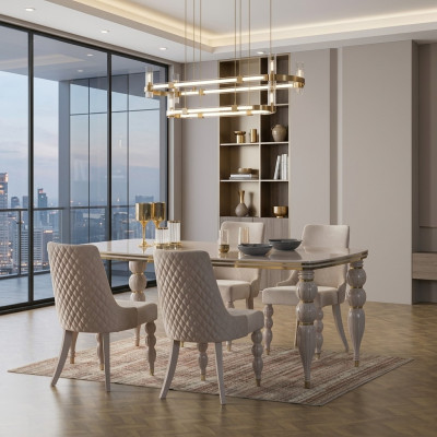 Beiger Esszimmertisch Luxuriöser Holztisch Designer Esszimmer Möbel Neu