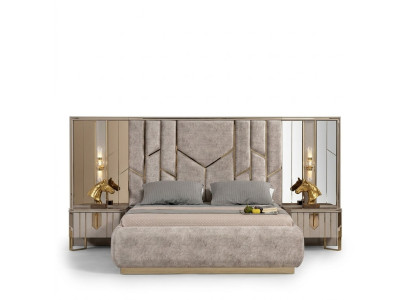 Schlafzimmer Doppelbett Garnitur Bett Nachttische 3tlg Beige Luxus