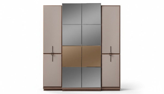 Beiger Schlafzimmerschrank Designer Holz Kleiderschrank Glasschrank Neu