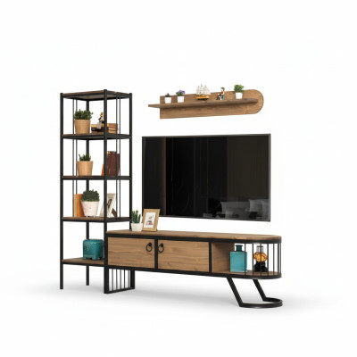 Wohnzimmer TV Ständer Bücherregal RTV Lowboard Holz Braun Set 3tlg