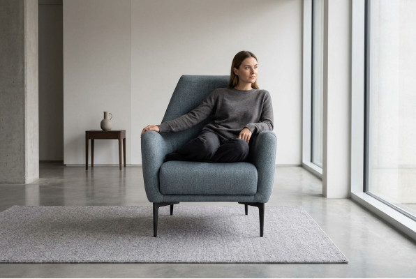 Sessel Ohrensessel Stoffsessel Grau Polster Wohnzimmer Einsitzer Sitz