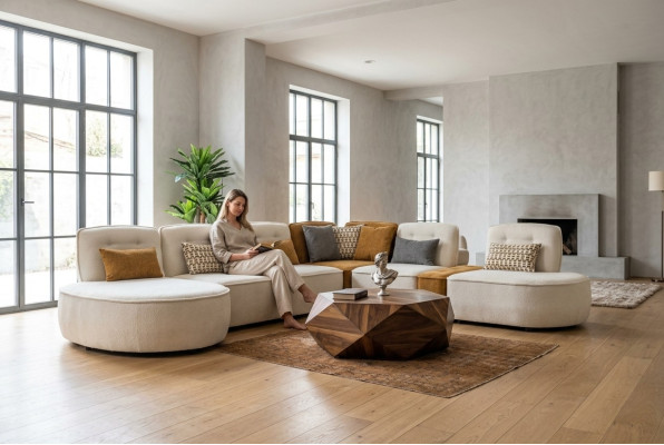 Sektionssofa Sofa Modulares Ecksofa L form Counch Beige Stoff Polster