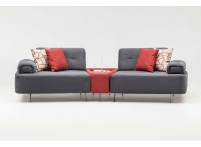 Luxus Couch Stoffsofa Sofa 2 Sitzer Zweisitzer Grau Polstersofa Tisch