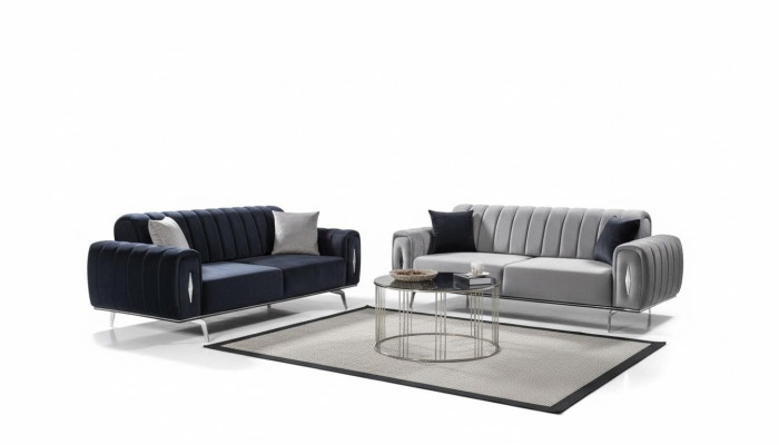 Komplette Edelstahl Dreisitzer Moderne Stoffsofas Polstercouchen 2tlg