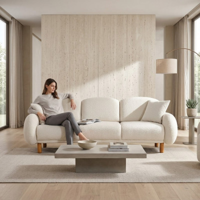 Couch Dreisitzer Sofa 3 Sitzer Stoffsofa Polstersofa Weiß Weiß Moderne