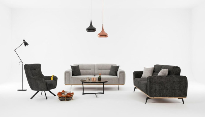 Schwarz-Graue Sofagarnitur Luxuriöse Stoffsessel Moderne Wohnzimmer Möbel