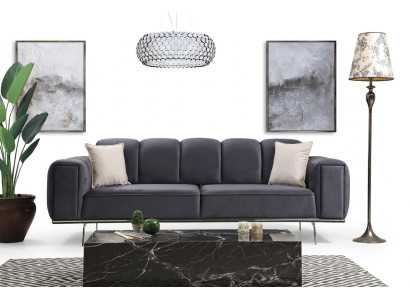 Moderne Dreisitzer Couch Stoffsofa Polstersofa Grau Sofa Stoff 3 Sitz