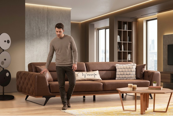 Chesterfield Viersitzer Couch Kunstleder Braun Sofa 4 Sitzer Polster