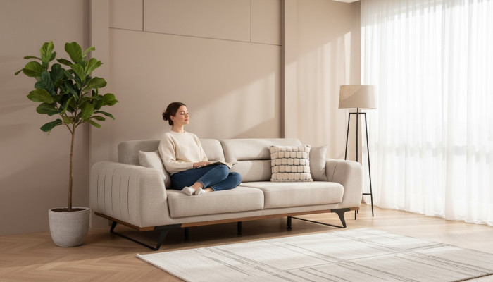 Stoffsofa Dreisitzer Beige Sofa 3 Sitzer Polstersofa Couch Design
