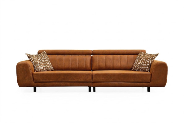 Luxus Viersitzer Couch Braun Kunstleder Sofa 4 Sitzer Polstersofa