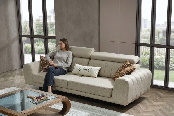 Stoffsofa Couch Dreisitzer Design Sofa 3 Sitzer Polstersofa Beige