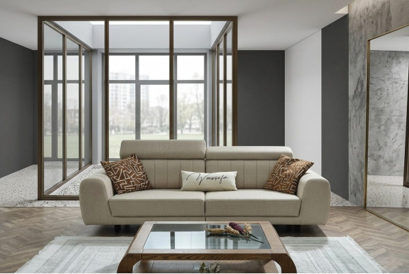Stoffsofa Couch Dreisitzer Design Sofa 3 Sitzer Polstersofa Beige