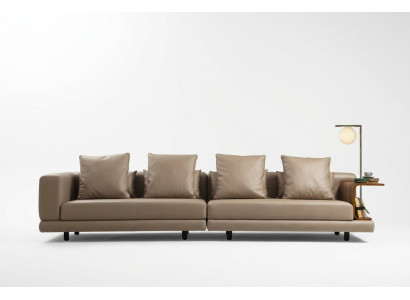 Viersitzer Couch Beige Sofa 4 Sitzer Polstersofa Modern Kunstleder