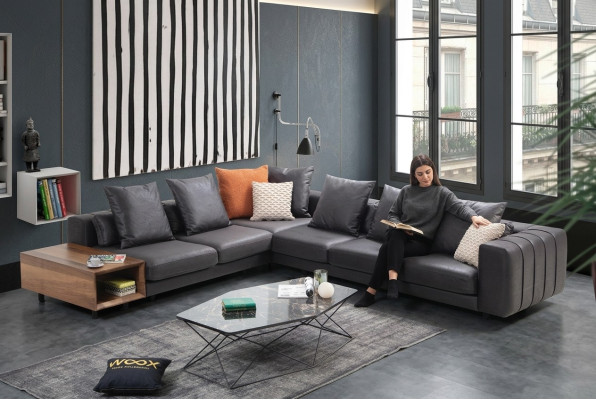 Eckgarnitur Ecksofa L form Polstersofa Stoffsofa Couch Grau Sofa Tisch
