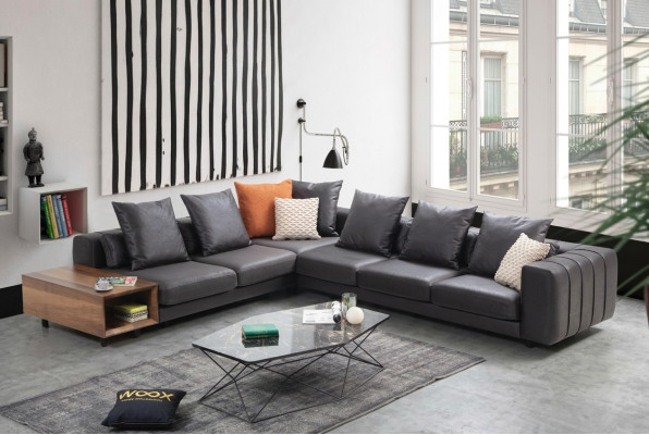 Eckgarnitur Ecksofa L form Polstersofa Stoffsofa Couch Grau Sofa Tisch