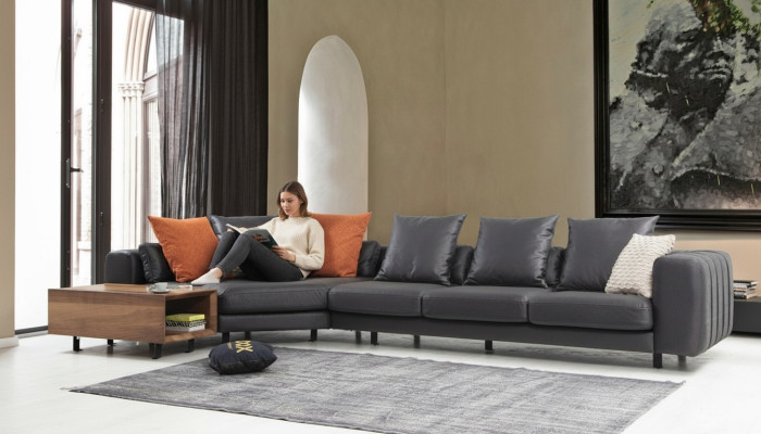 Ecksofa Eckgarnitur L form Polstersofa Stoffsofa Grau Sofa Tisch Couch