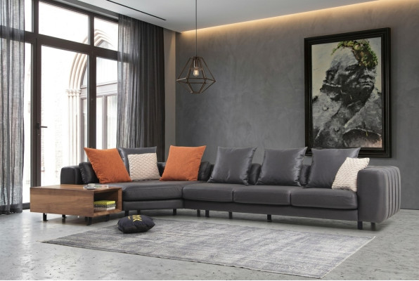 Ecksofa Eckgarnitur L form Polstersofa Stoffsofa Grau Sofa Tisch Couch