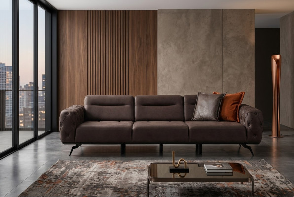 Chesterfield Viersitzer Couch Braun Sofa 4 Sitz Polstersofa Stoffsofa