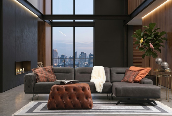 Couch Ecksofa L form Grau Sofa Polstersofa Ottomane Stoffsofa Stoff