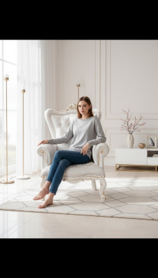 Sessel Weiß Wohnzimmer Textil Design Chesterfield italienischer Stil
