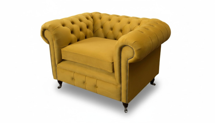 Sessel Design Relax Textil Lounge Luxus Gelb Polster Sitzer Chesterfield