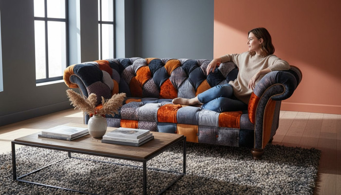 Chesterfield 3 Sitzer Sofa Couch Textil Samt Luxus Polster Sitz Big Samt