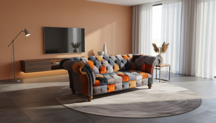 Chesterfield 3 Sitzer Sofa Couch Textil Samt Luxus Polster Sitz Big Samt