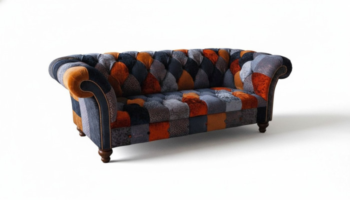 Chesterfield 3 Sitzer Sofa Couch Textil Samt Luxus Polster Sitz Big Samt