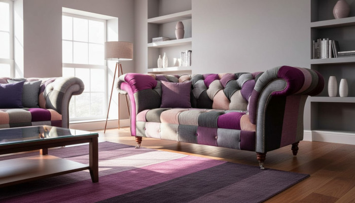 Chesterfield Stoffsofa Couch Polster Design 2 Sitzer Textil Sofas Grau
