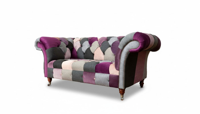 Chesterfield Stoffsofa Couch Polster Design 2 Sitzer Textil Sofas Grau