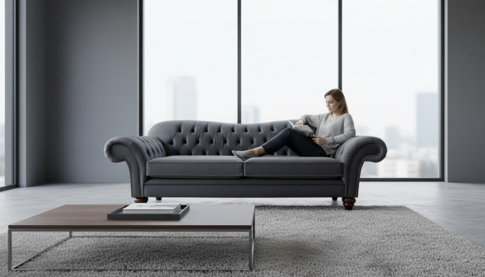 Chesterfield 3 Sitzer Textil Design Sofa Couch Polster Couchen Luxus