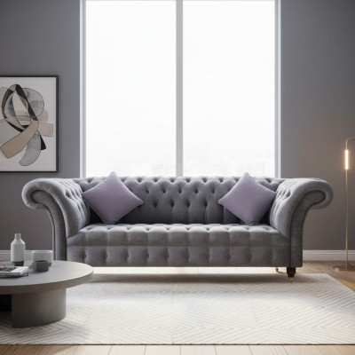 Sofa 3 Sitz Chesterfield Sitz Textil Stoff Couchen Sofa Polster Neu