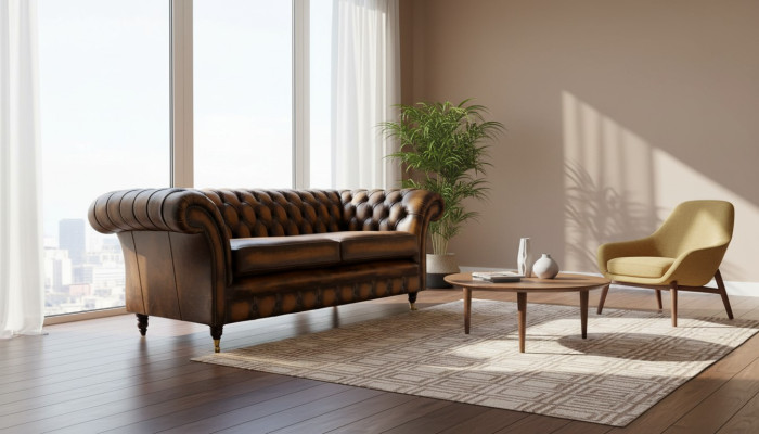 Braun Sofa 3 Sitzer Couch design Chesterfield Polster Sitz Leder Neu