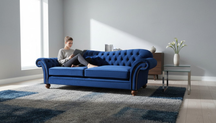 Dreisitzer Sofa 3 Sitzer Sofas Blau Stoff Wohnzimmer Luxus Sitz xxl big