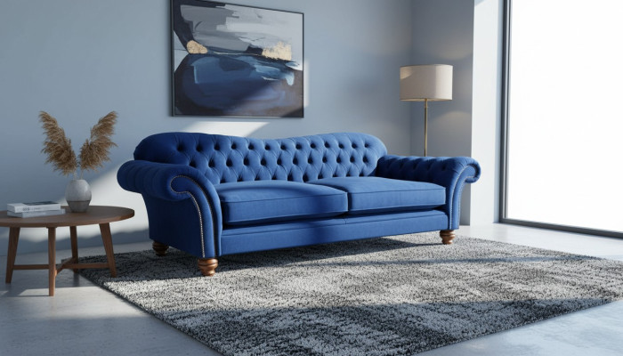 Dreisitzer Sofa 3 Sitzer Sofas Blau Stoff Wohnzimmer Luxus Sitz xxl big