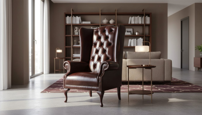 Sessel 1 Sitzer Braun Wohnzimmer Leder Design Chesterfield Ohrensessel