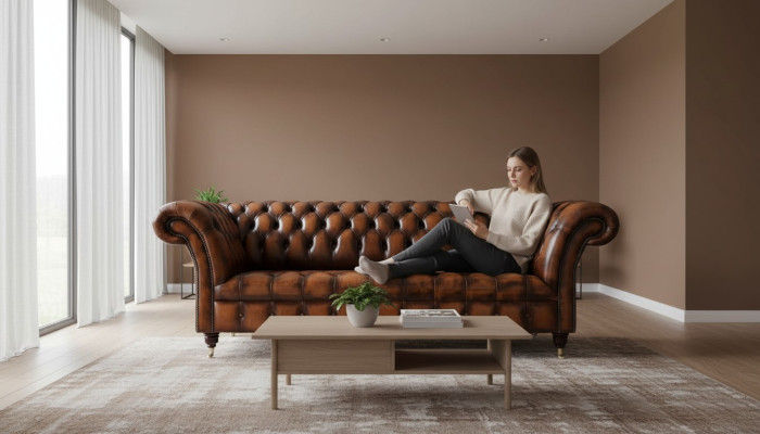 Chesterfield 3 Sitzer Sofa Ledersofa Couch Polster Sitz Braun Sofas Neu