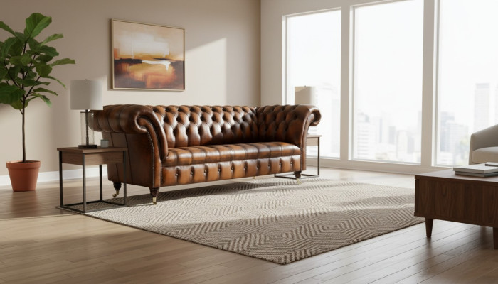 Chesterfield 3 Sitzer Sofa Ledersofa Couch Polster Sitz Braun Sofas Neu