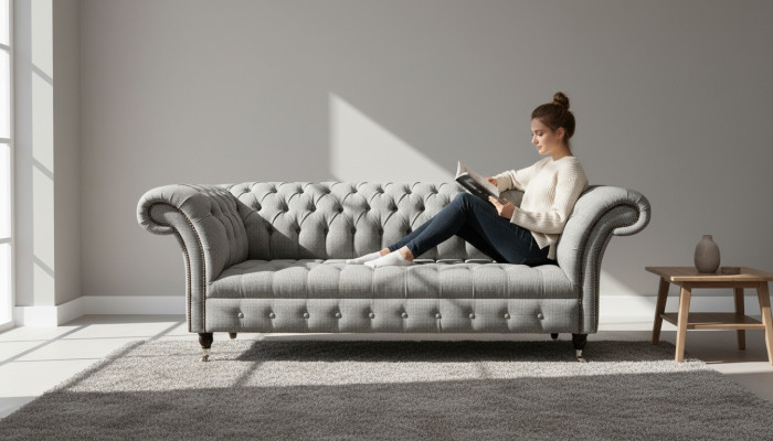 Chesterfield 3 Sitzer Sofa Grau Design Couchen Polster Sofas Couchen