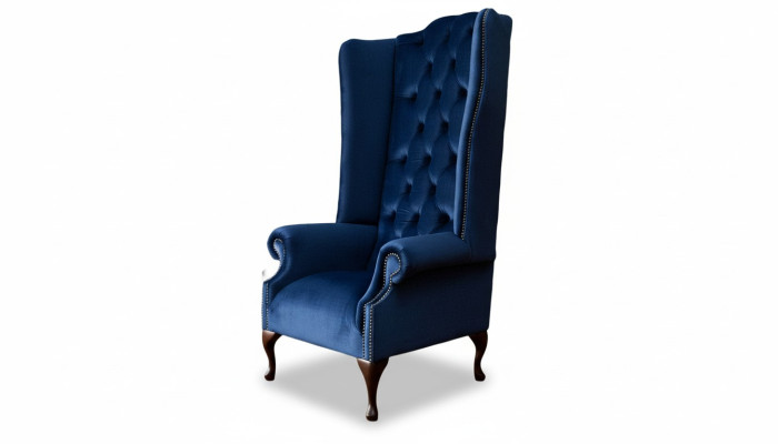 Sessel Chesterfield Couch Textil Lounge Polster Blau Luxus Ohrensessel