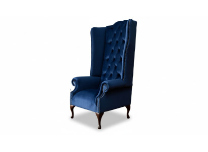 Sessel Chesterfield Couch Textil Lounge Polster Blau Luxus Ohrensessel
